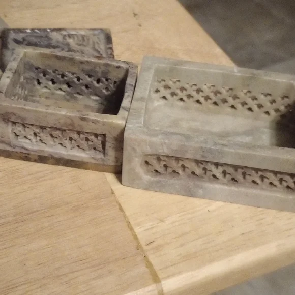 Set of Carved Stone Boxes with Elephant Design - Picture 7 of 7